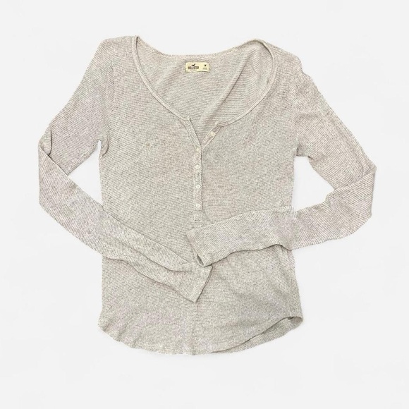 Hollister Grey ribbed henley long sleeve top medium - Picture 1 of 4
